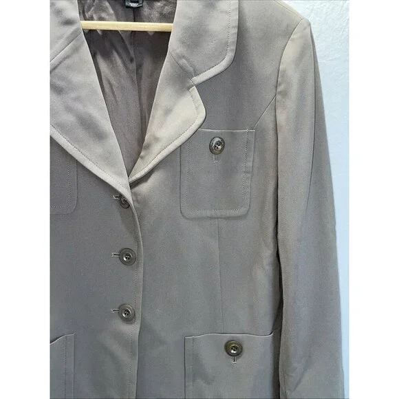 ST JOHN Chore Jacket Blazer Jacket Sz 10 Modern career minimalist Tan Taupe